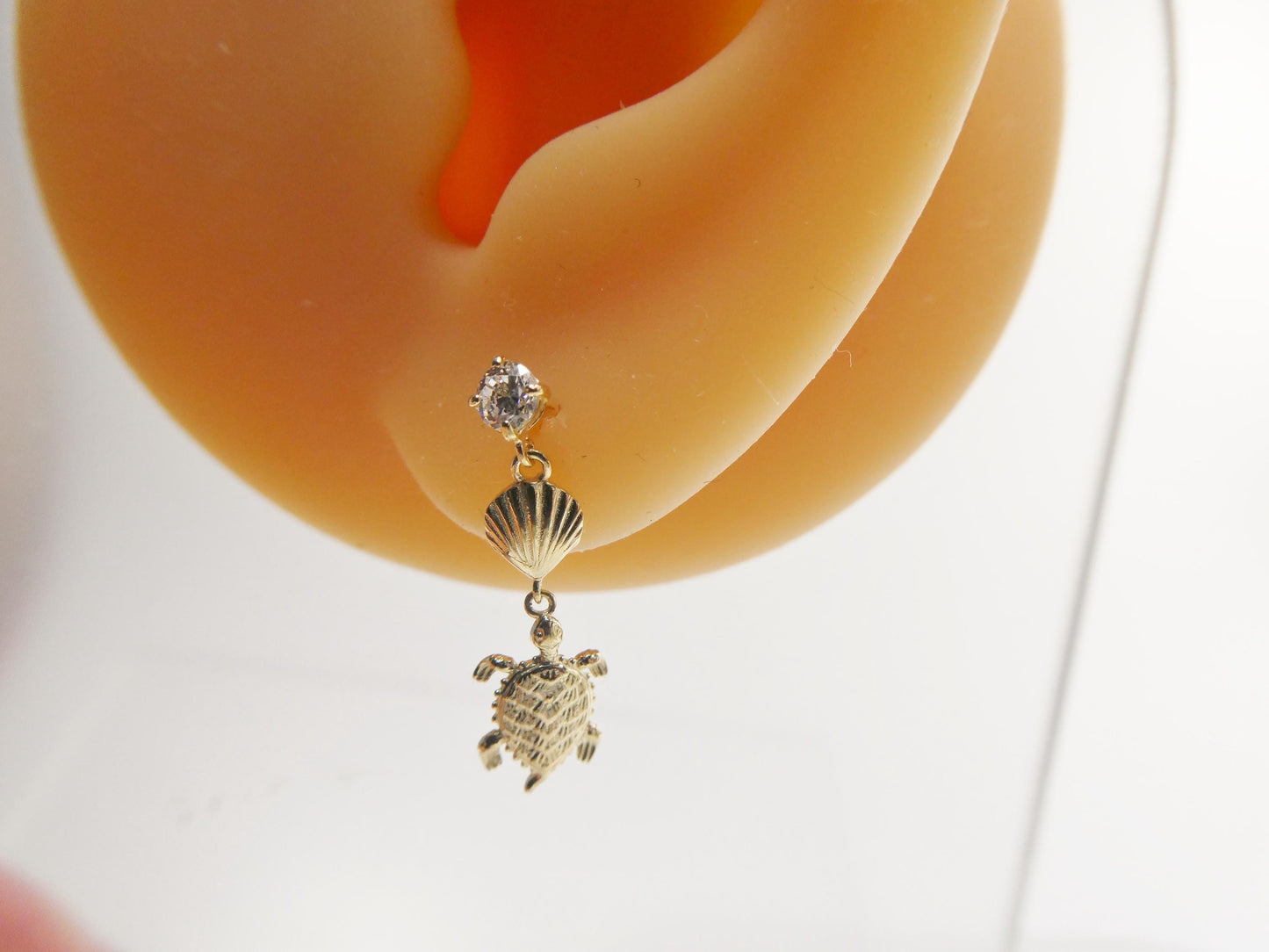 real 10k solid yellow gold turtle dangling push post earrings