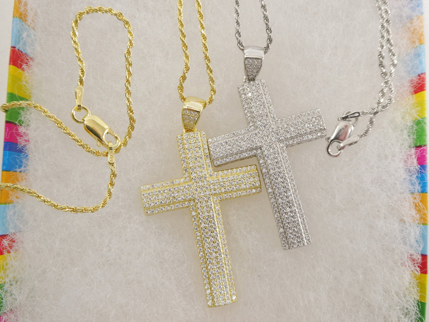 real 925 sterling silver 14k yellow / silver color 18 inch robe chain and cross pendent