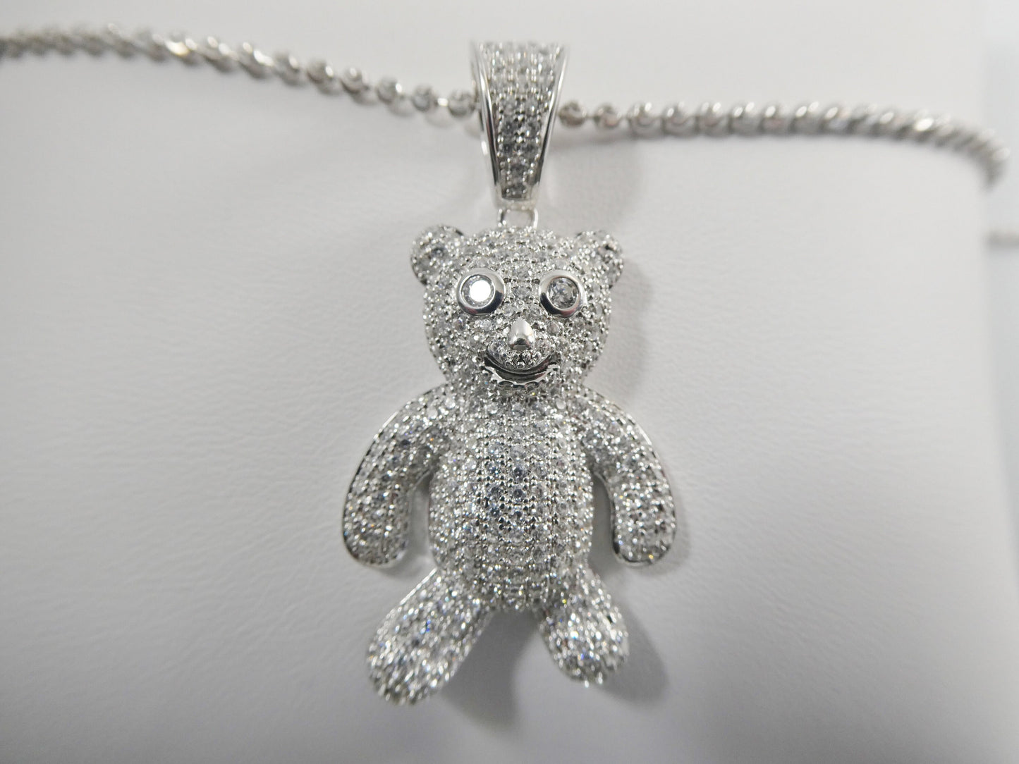 real 925 sterling silver teddy bear pendent and 2mm 18 inch moon cut chain