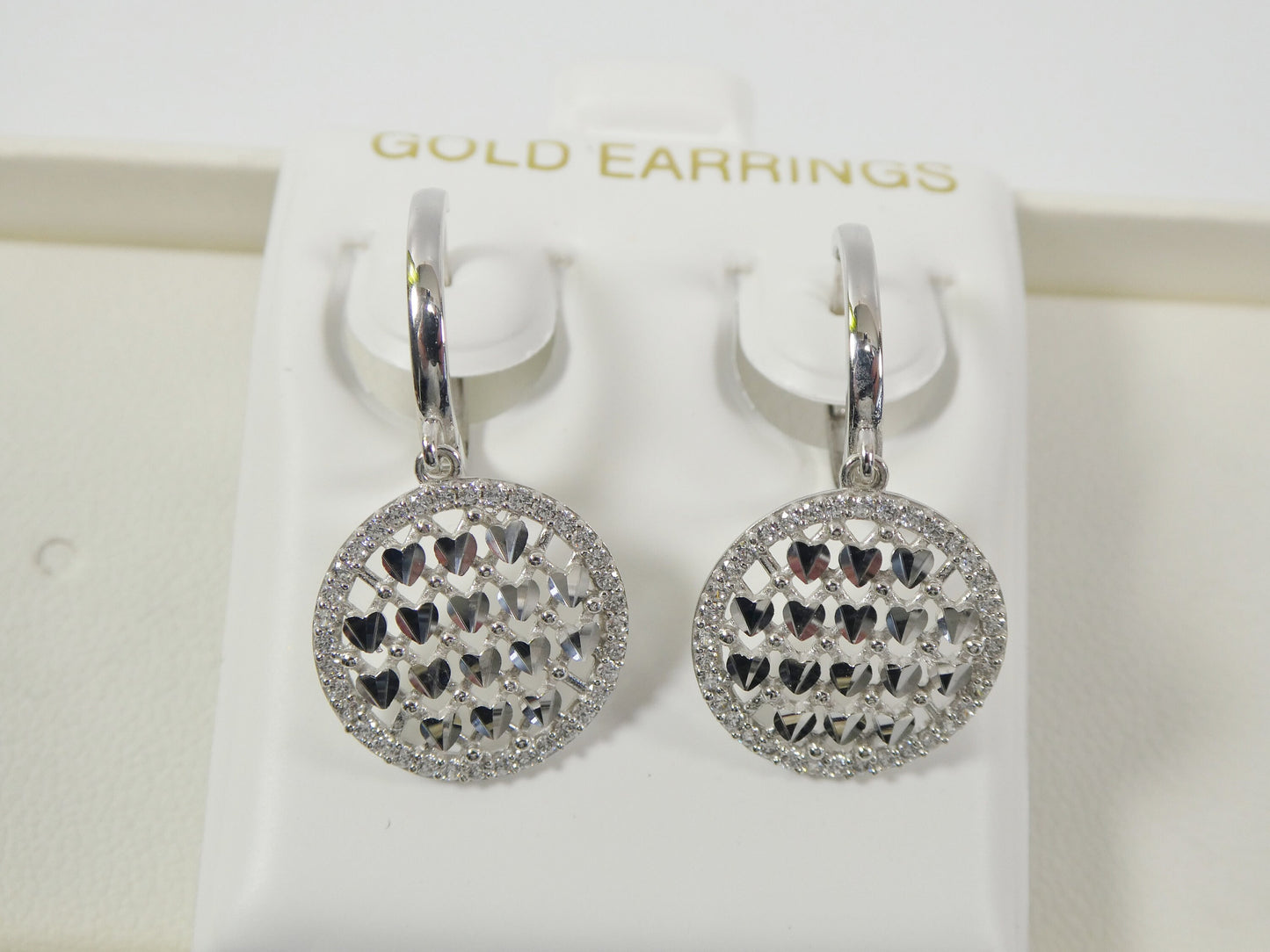 10k real solid yellow gold circle drop all tiny heart huggie earrings