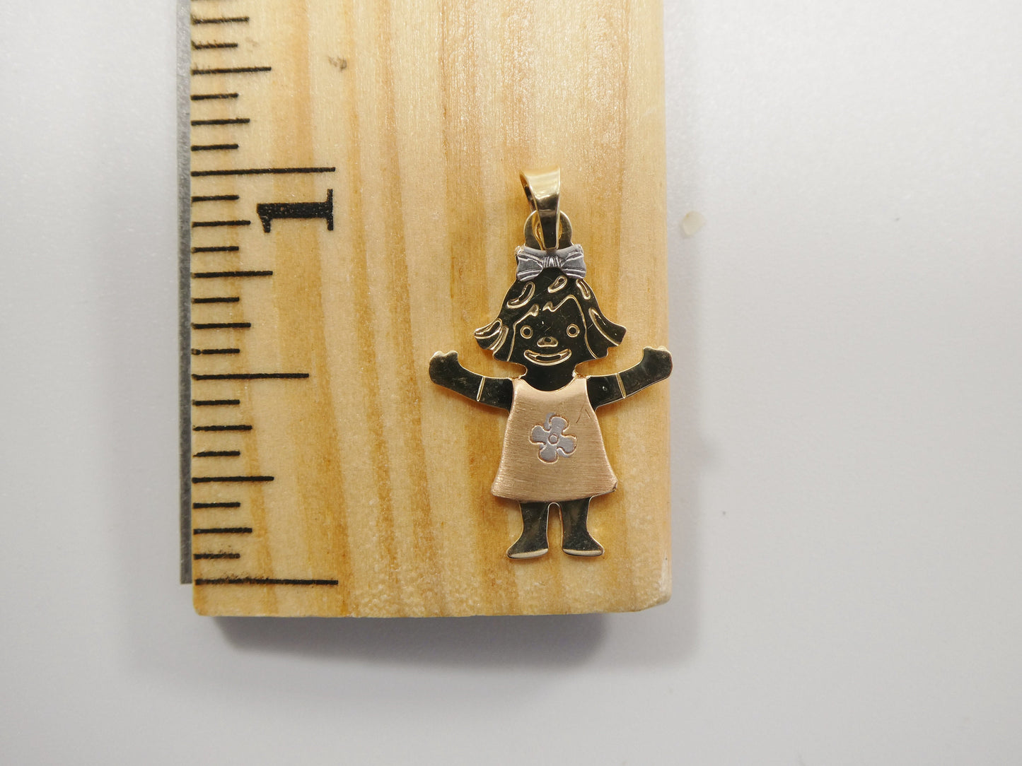 14k real solid yellow gold tri color small boy girl charm pendent