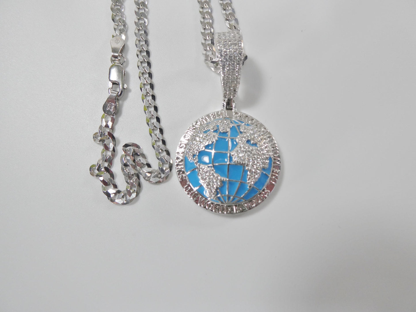 real 925 sterling silver enamel globe pendent necklace