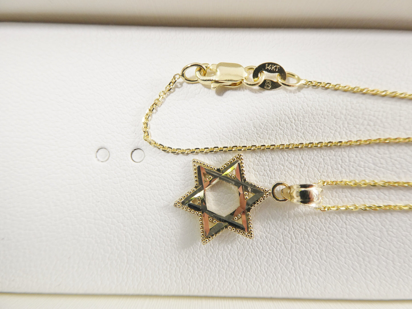 14k real solid yellow gold star of david pendent and cable necklace