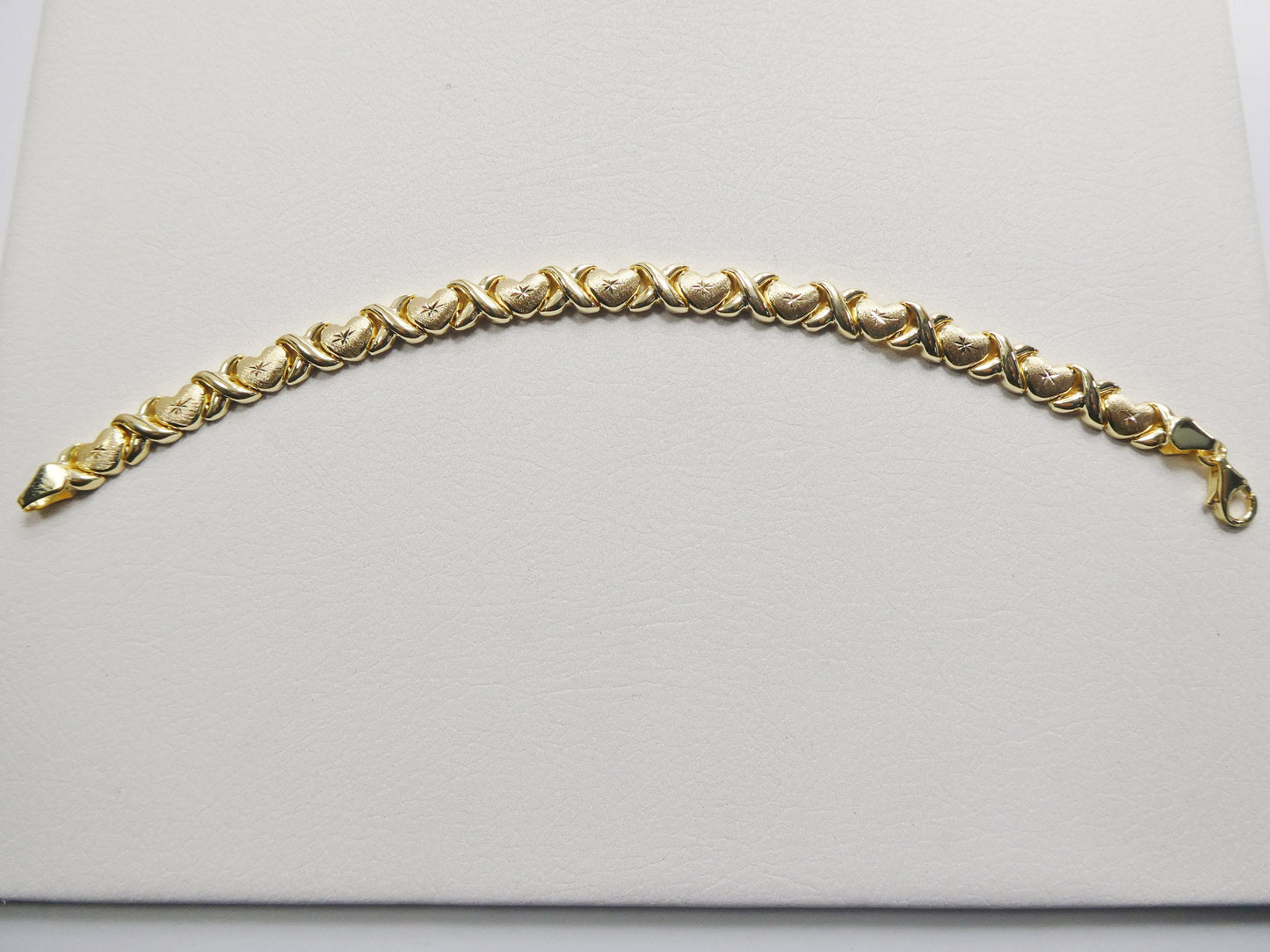 real 925 sterling silver / 6 /6.5 / 7 inch mini xoxo heart bracelet all yellow tone 14k yellow gold color finish