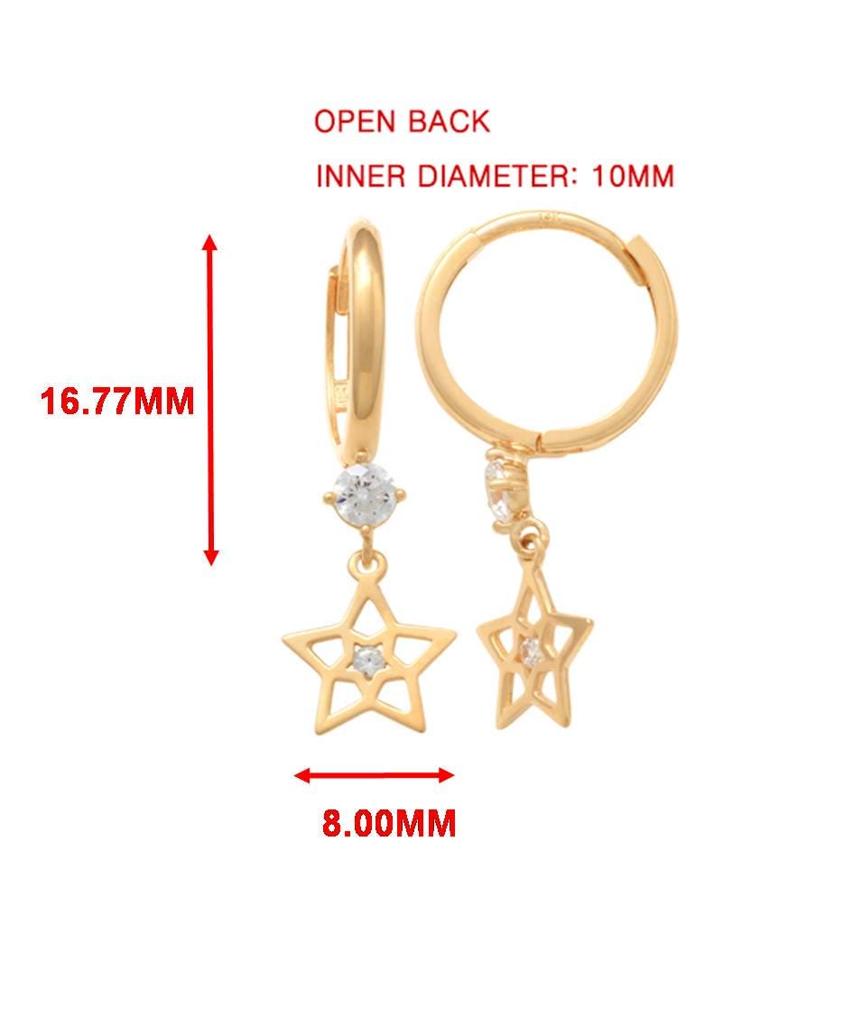 real 10k solid yellow gold designer star hoop huggie earrings