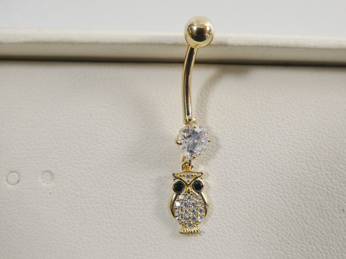 14k real solid yellow gold owl dangling belly button ring piercing