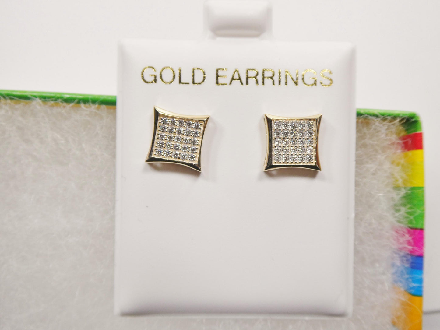 real 10k solid yellow gold square kite shape push post stud earring