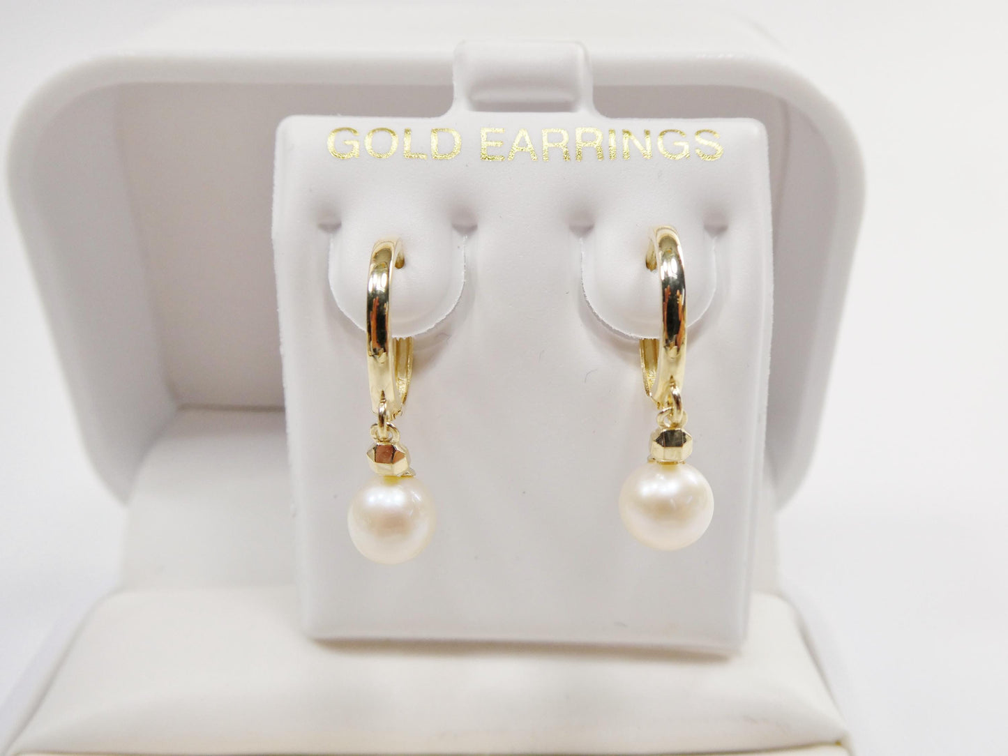 real 10k solid yellow gold cultured freshwater pearl hoop huggie earrings