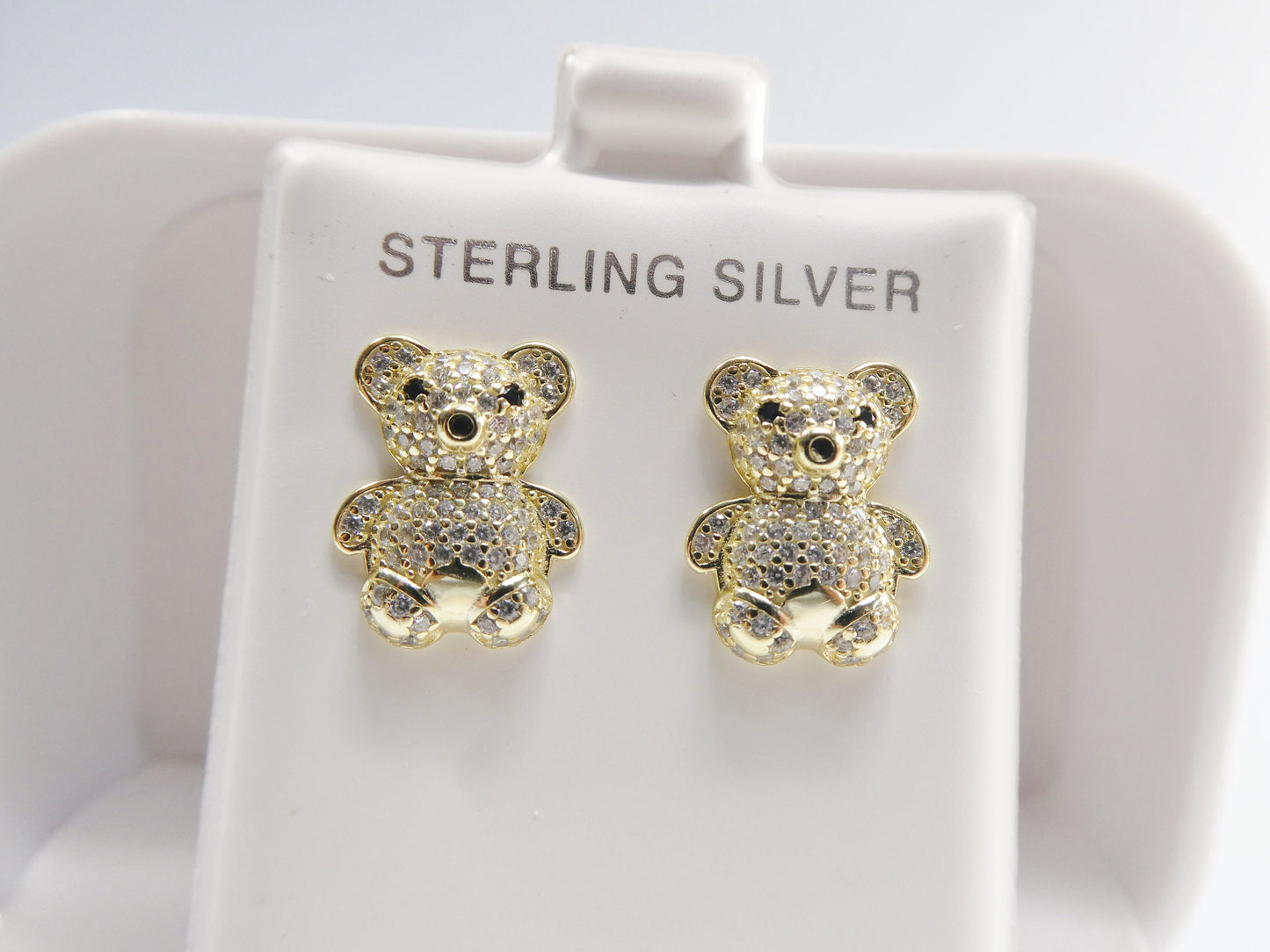 real 925 sterling silver small teddy bear push post earring