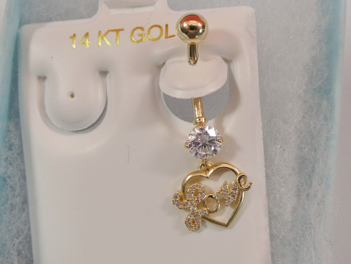 14k real solid yellow gold dangling love heart belly button ring piercing