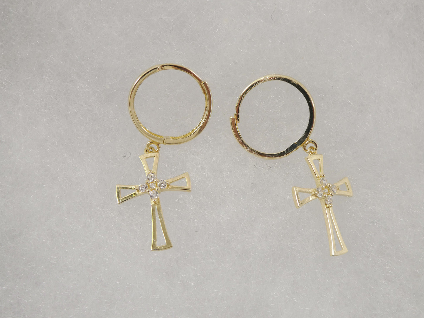 10k real solid yellow gold plain hoop huggie cross dropping