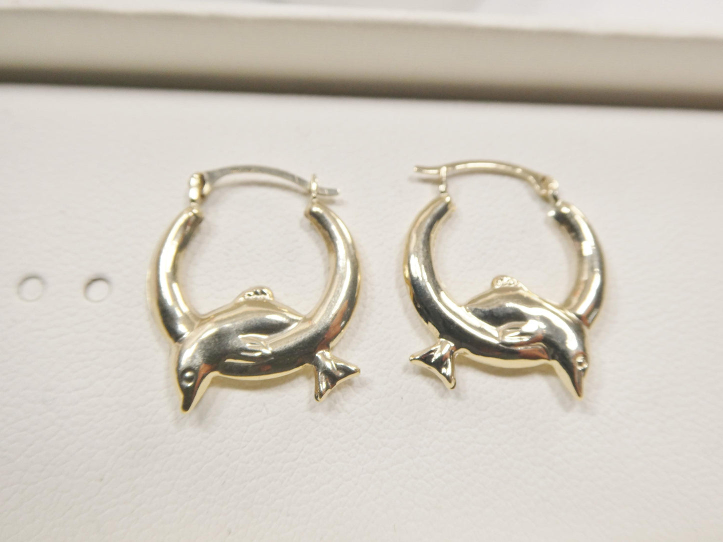 10k real solid yellow gold dolphin hoop earrings