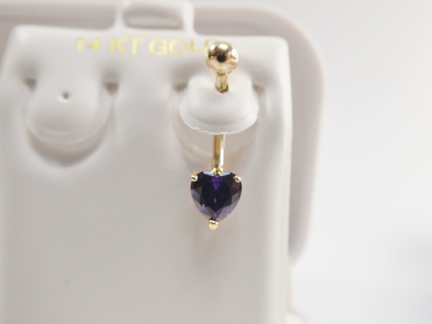 14k real solid yellow gold 6mm heart amethyst stone belly button ring piercing