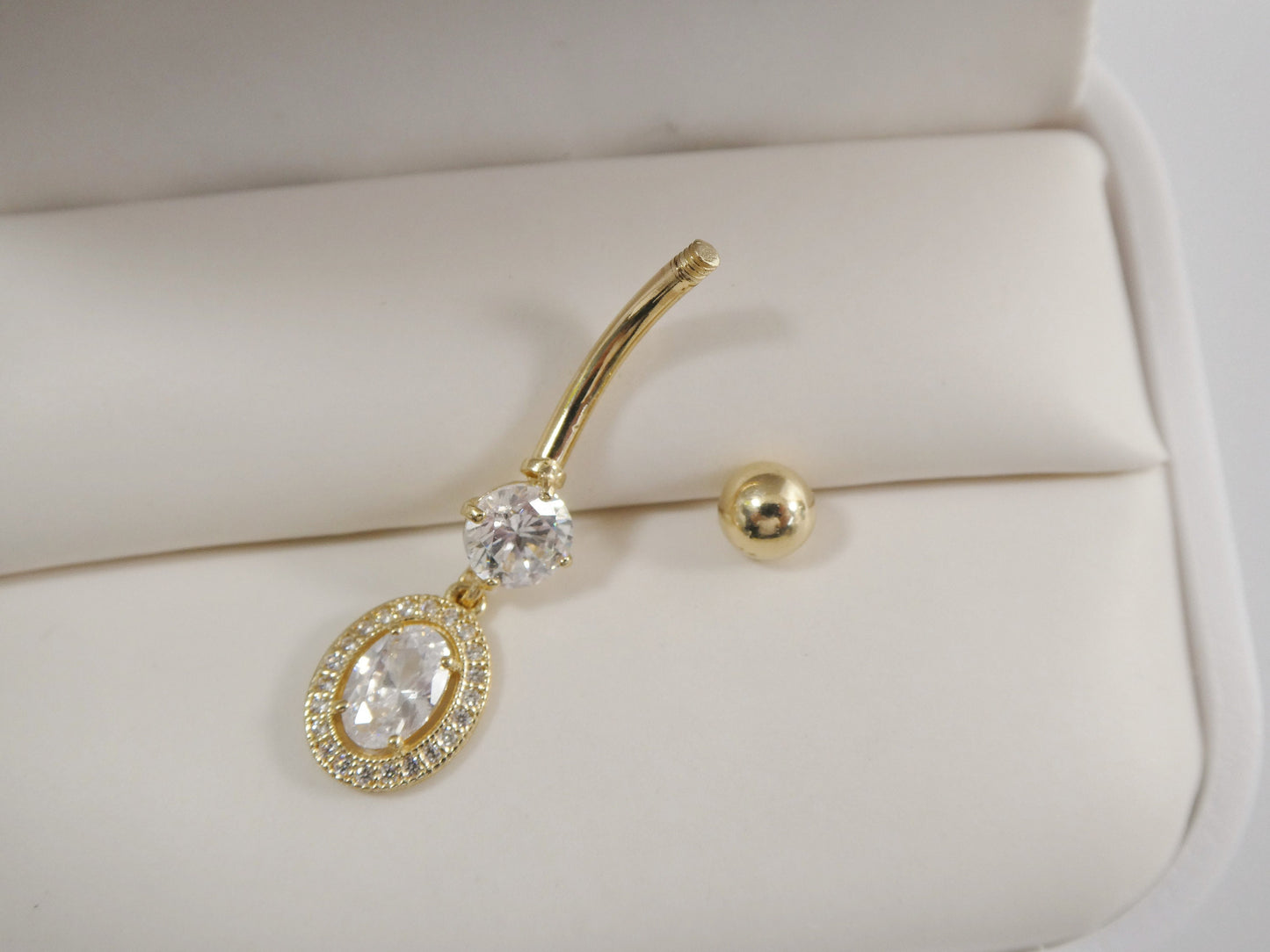14k real solid yellow gold high polish oval shape belly button ring piercing