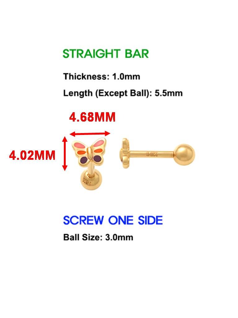 14k real solid yellow gold helix cartilage enamel earring