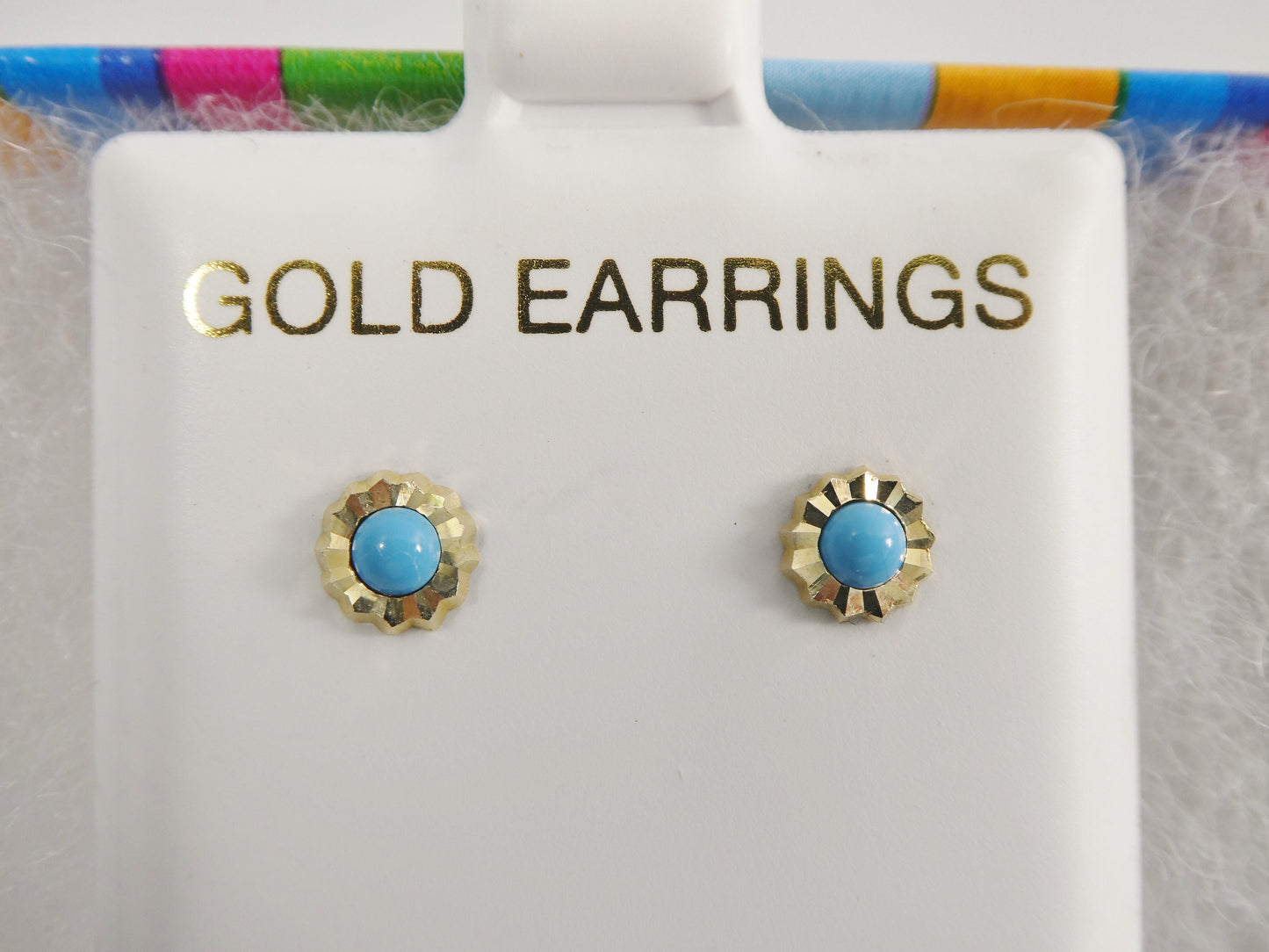 real 10k solid yellow gold small round turquoise push post stud earrings