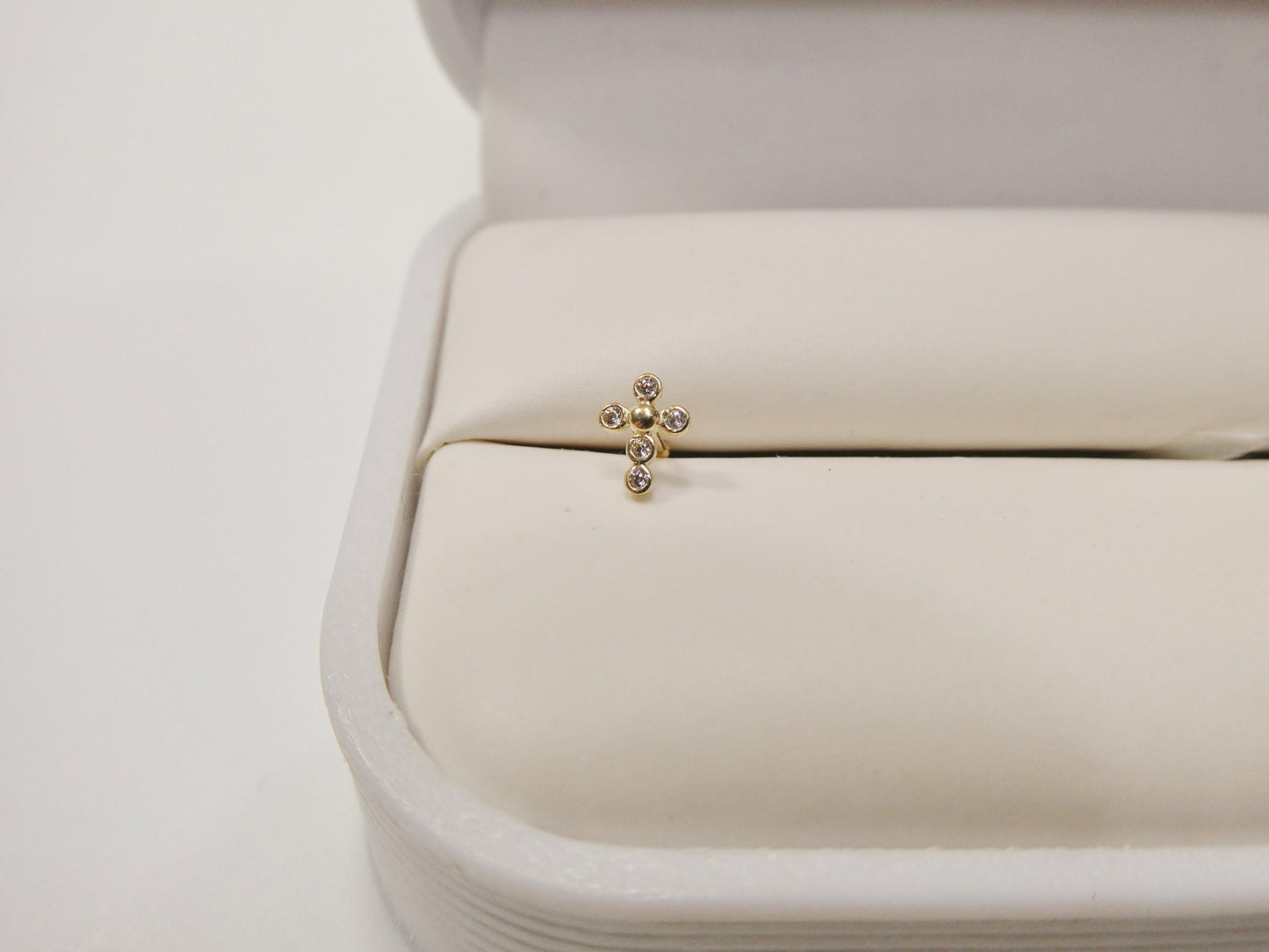 14k real solid yellow gold cross nose ring
