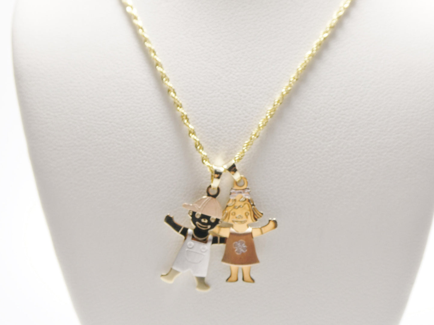 14k real solid yellow gold boy girl pendent and robe necklace