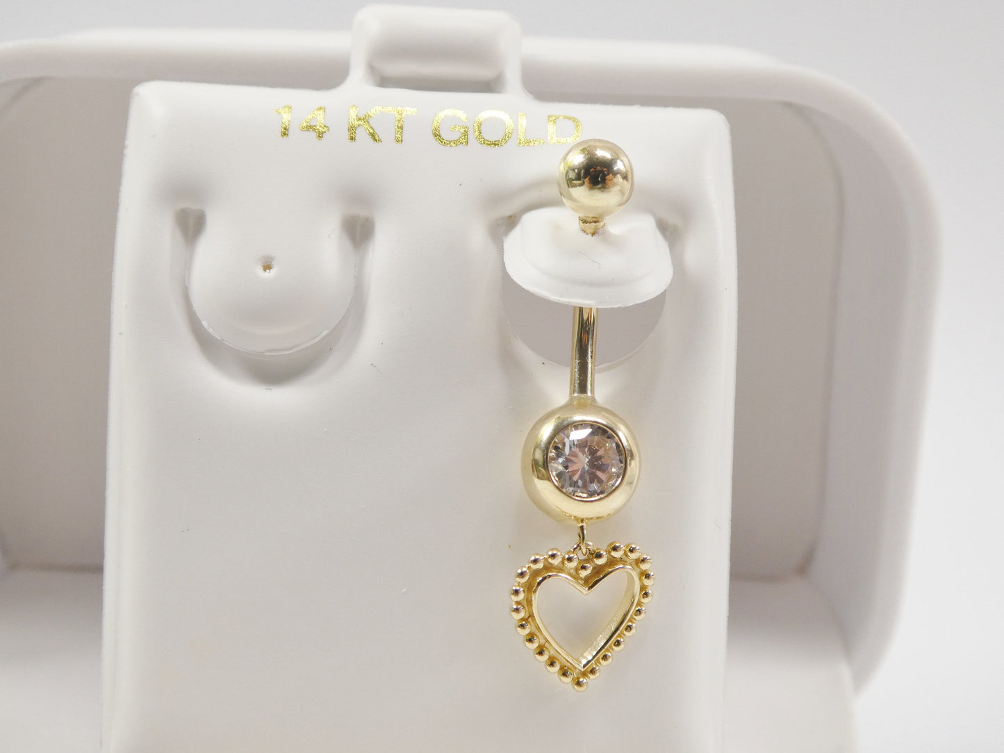 14k real solid yellow gold heart dangling belly button ring piercing