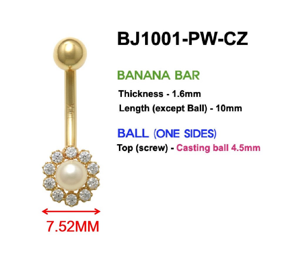 14k real solid yellow gold freshwater pearl belly ring