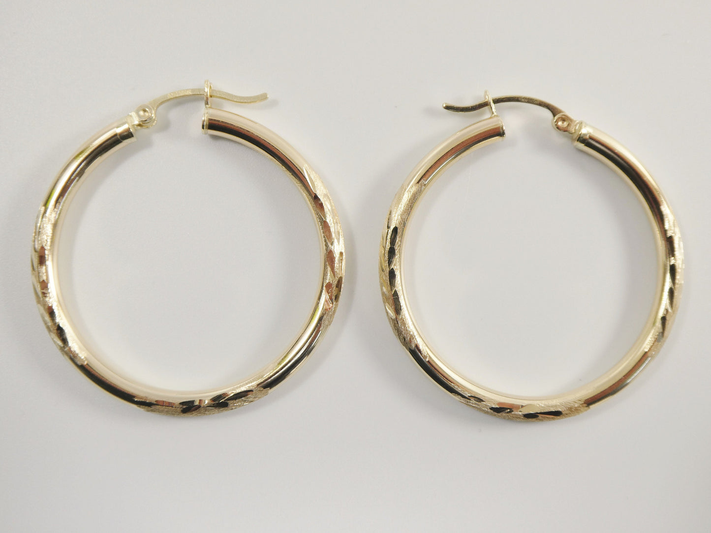 10k real solid yellow gold diamond cut hoop earrings