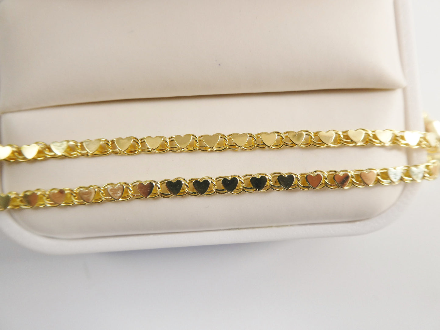 14k real solid yellow gold tennis heart 6 / 7/ inch bracelet