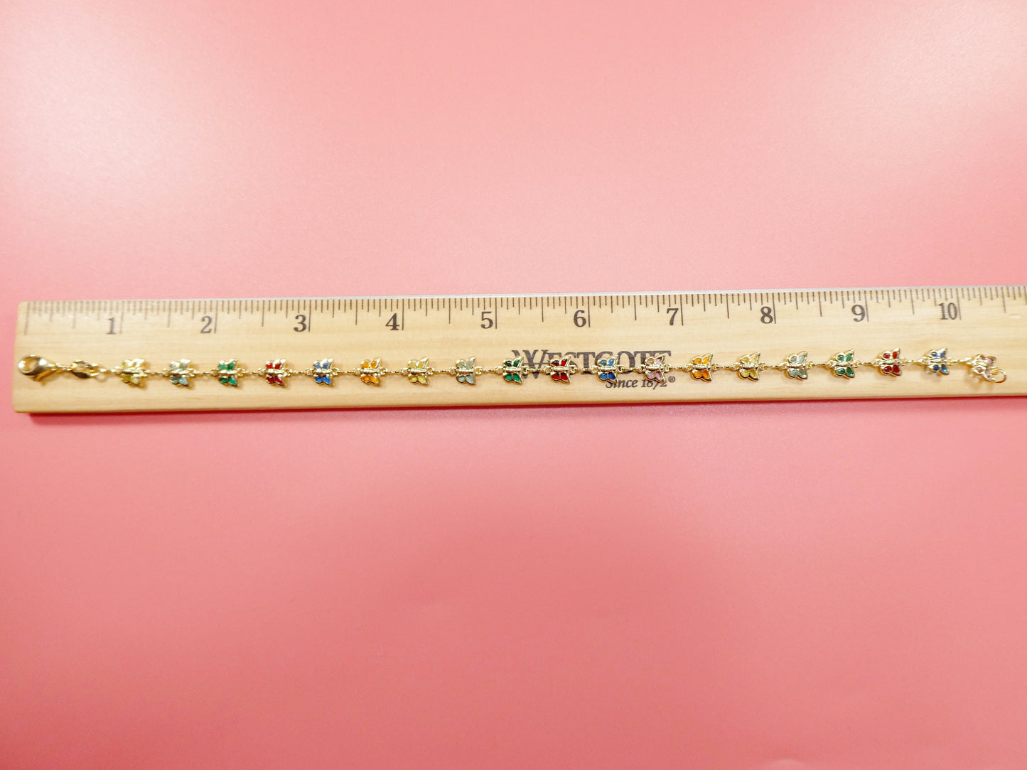 10 inch multi full color stone butterfly 18k gold filled ladies anklet bracelet