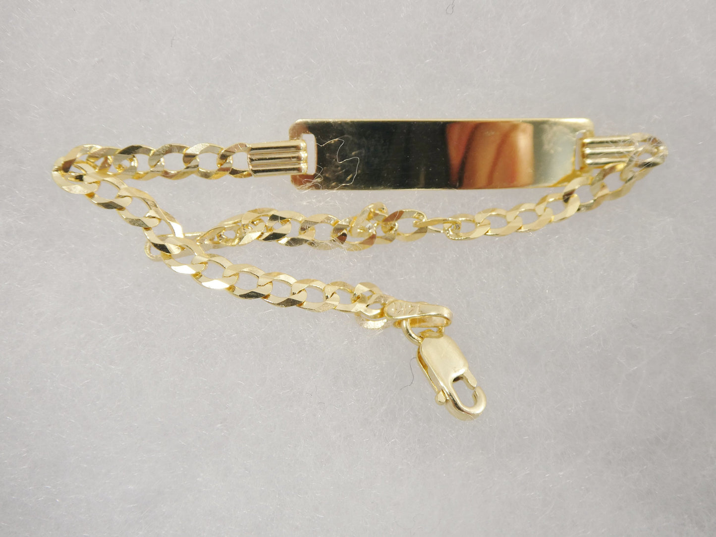 14K real solid yellow gold 6 inch curb link baby ID bracelet