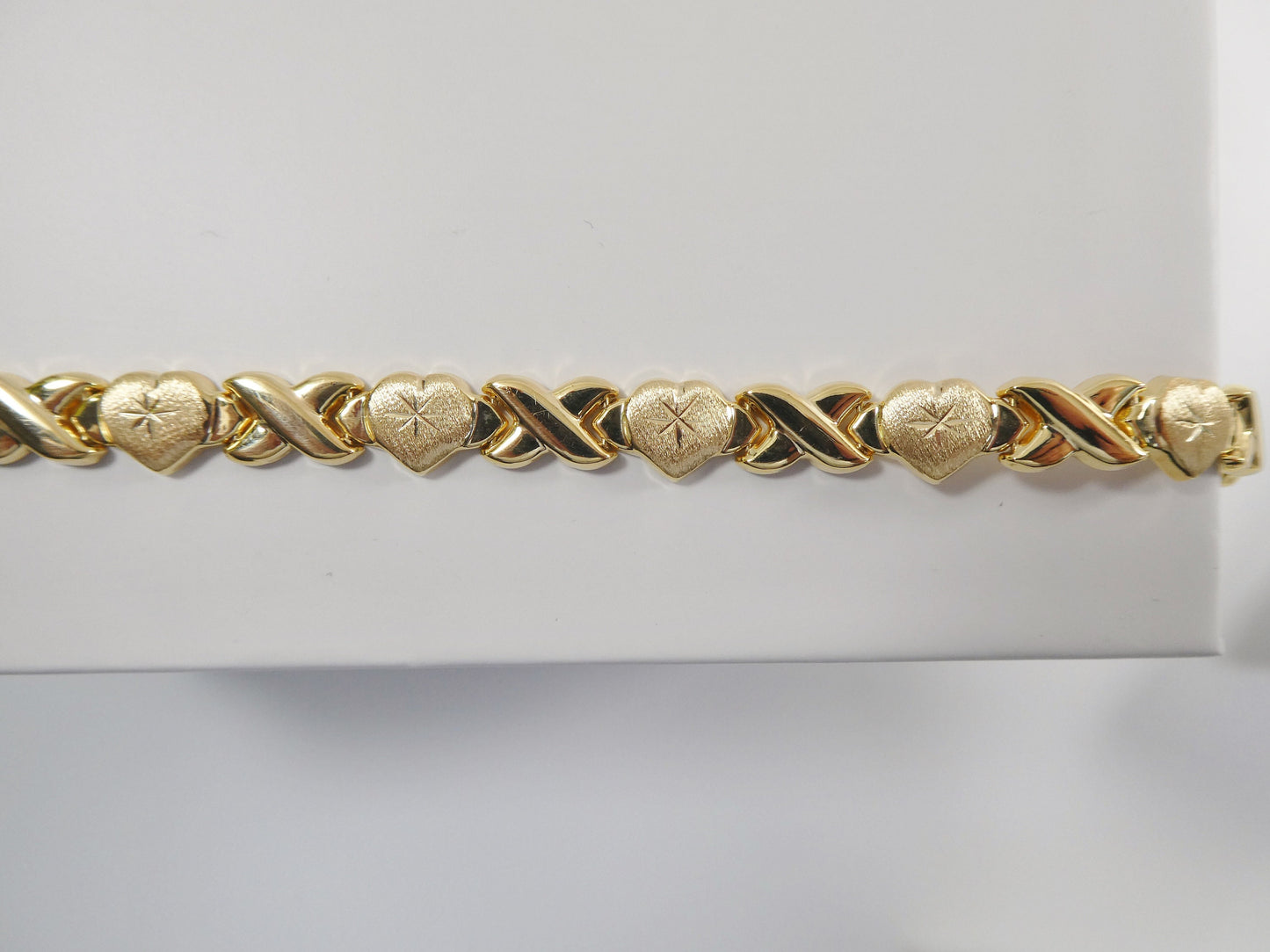 10 inch real 925 sterling silver xoxo xo x heart anklet bracelet 14K YELLOW GOLD FINISH
