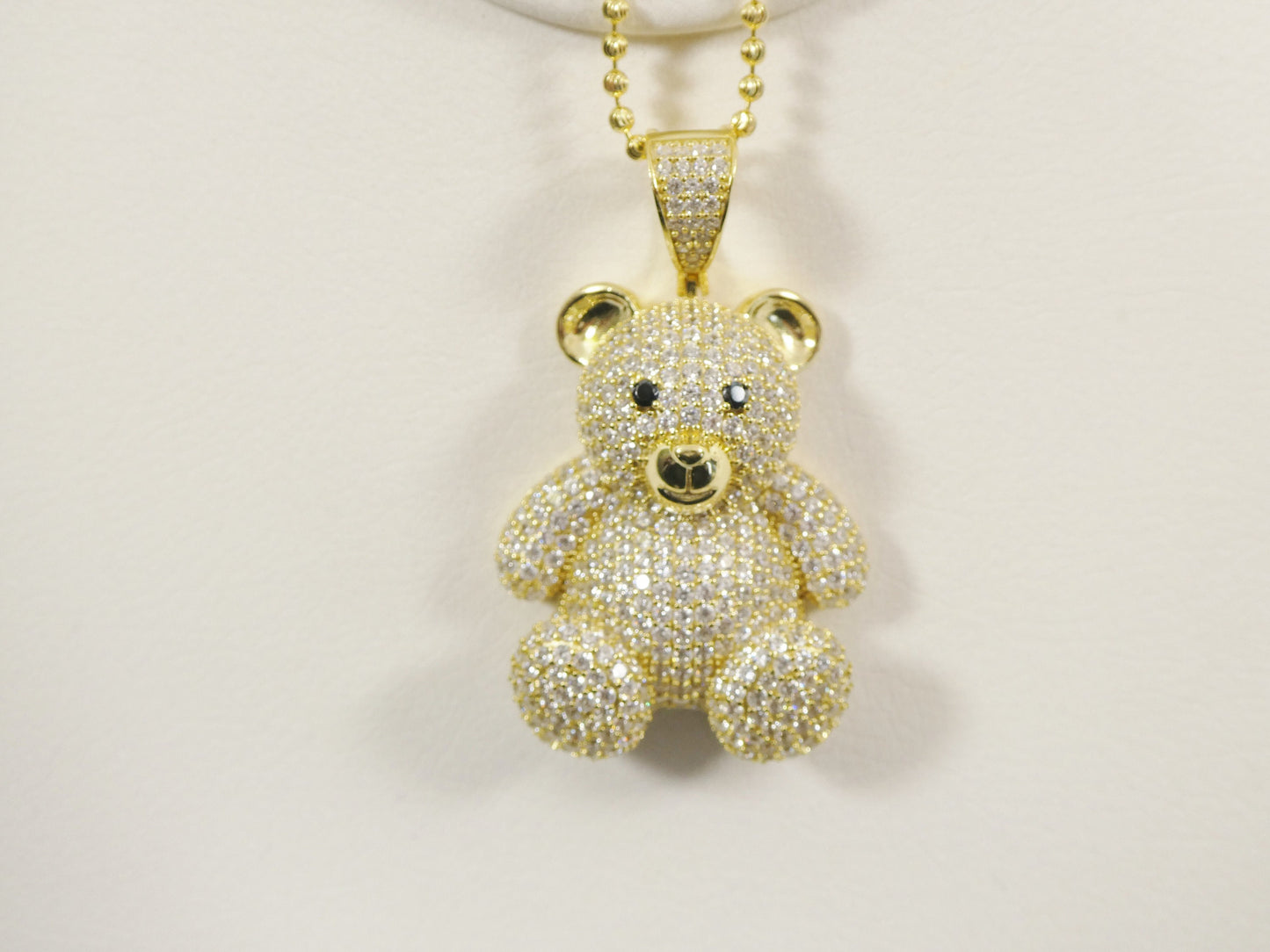 real 925 sterling silver teddy bear pendent and 2mm 20 inch moon cut chain