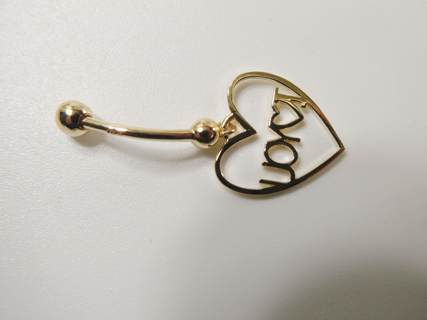 14k real solid yellow gold heart i love you belly button ring piercing