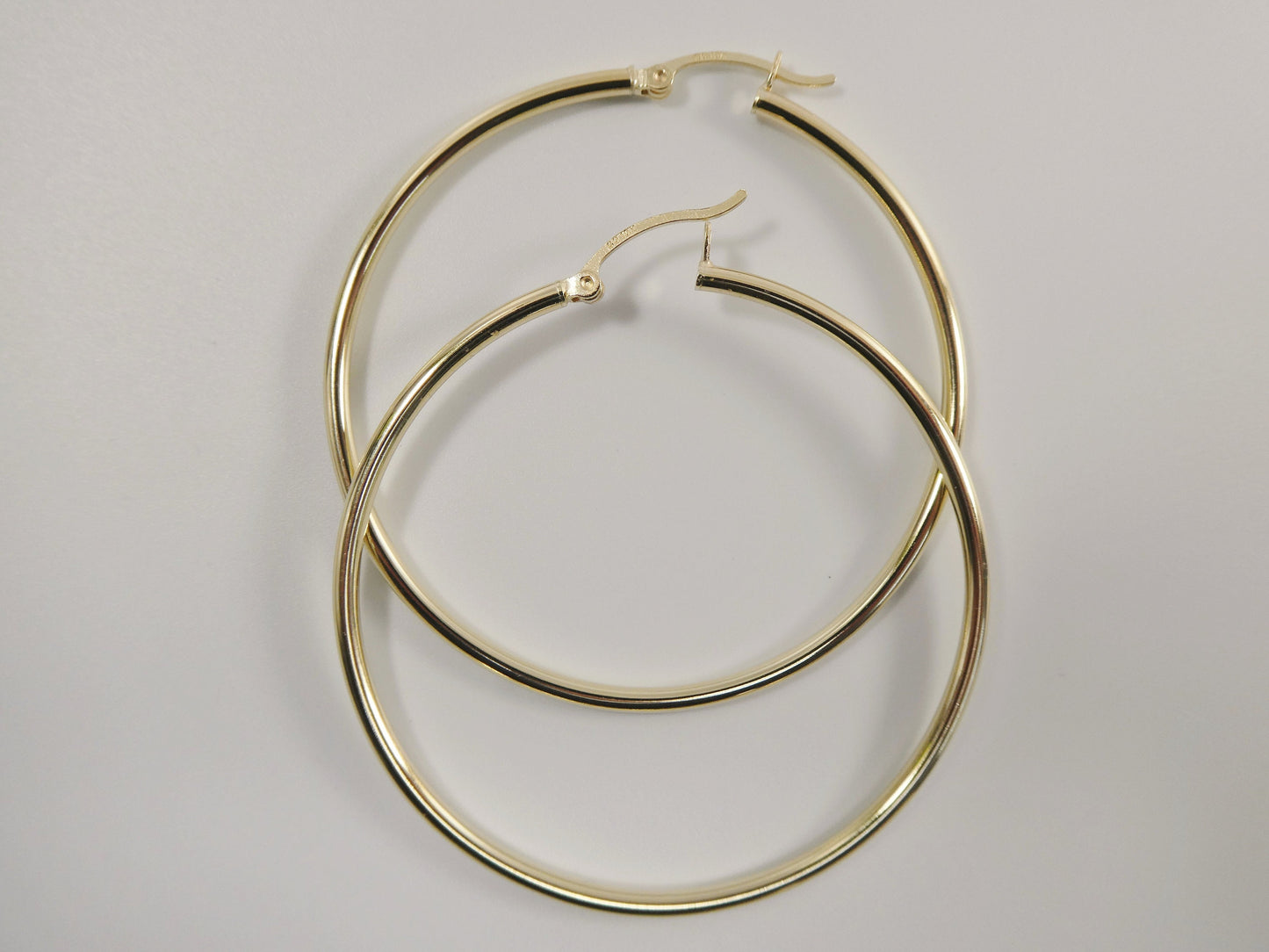 real 10k solid yellow gold plain high polish 50mm hoop earrings