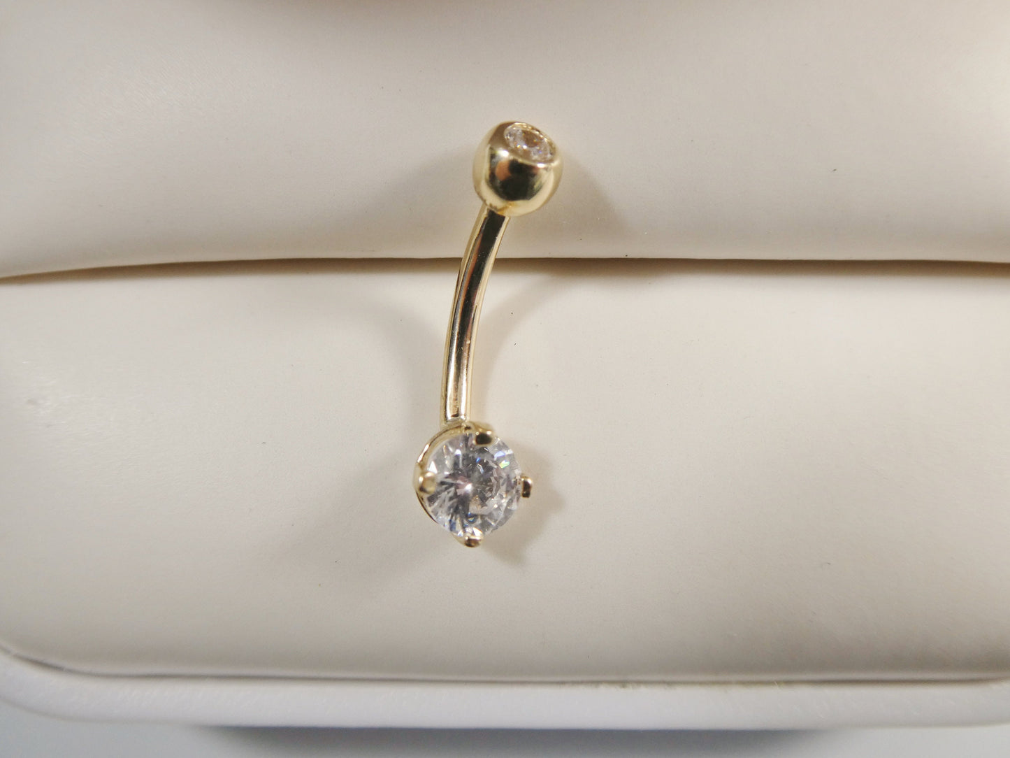 14k real solid yellow gold 5mm stone dangling belly button ring piercing