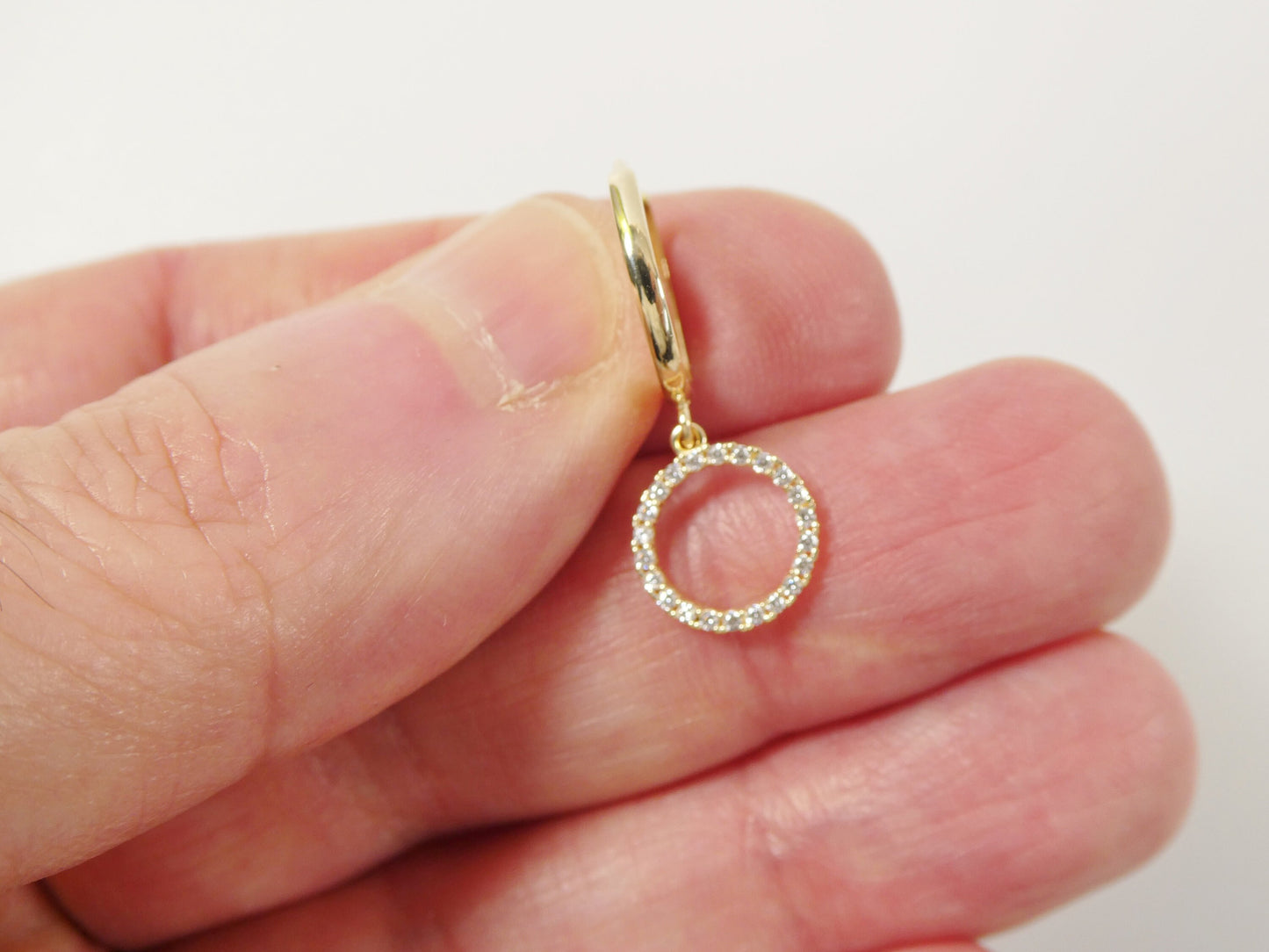 10k real solid yellow gold circle drop huggie earrings