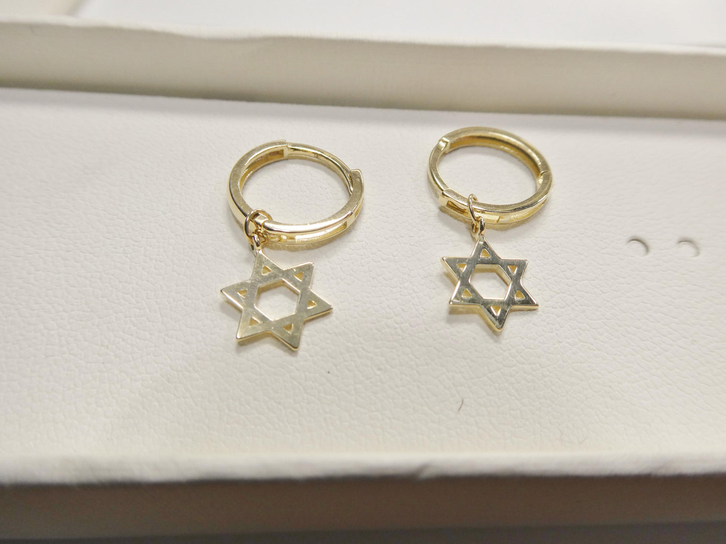 10k real solid gold star David dangle on plain huggie fancy earrings