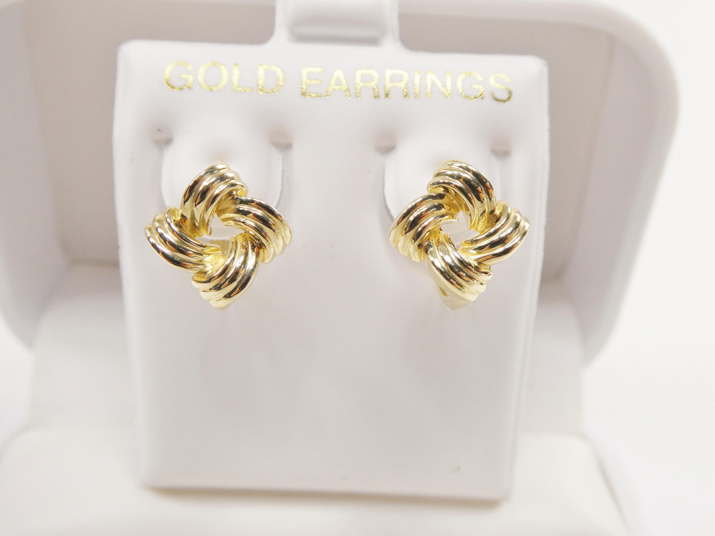 real 10k solid yellow gold designer love knot hoop huggie earrings