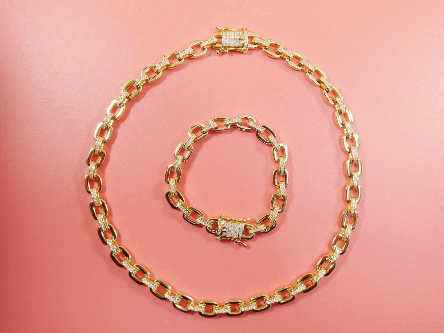 real 925 sterling silver 8mm paperclip necklace and bracelet box lock 14k yellow gold color finish