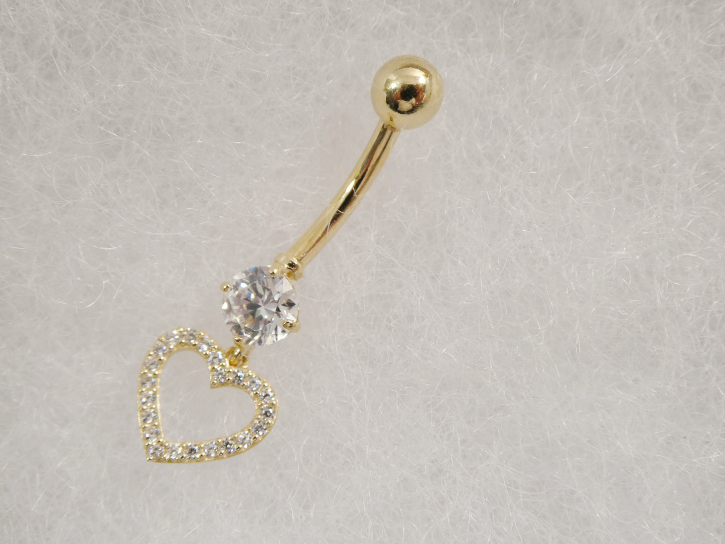 14k real solid yellow gold dangling heart belly button ring piercing