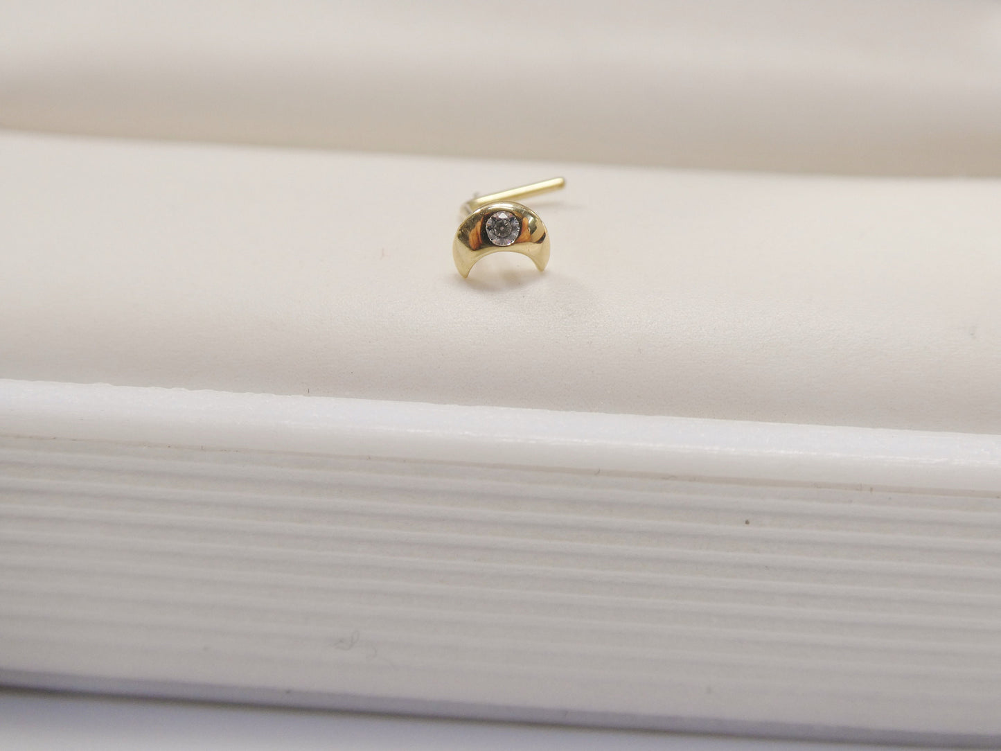 14k real solid yellow gold moon L shape nose ring