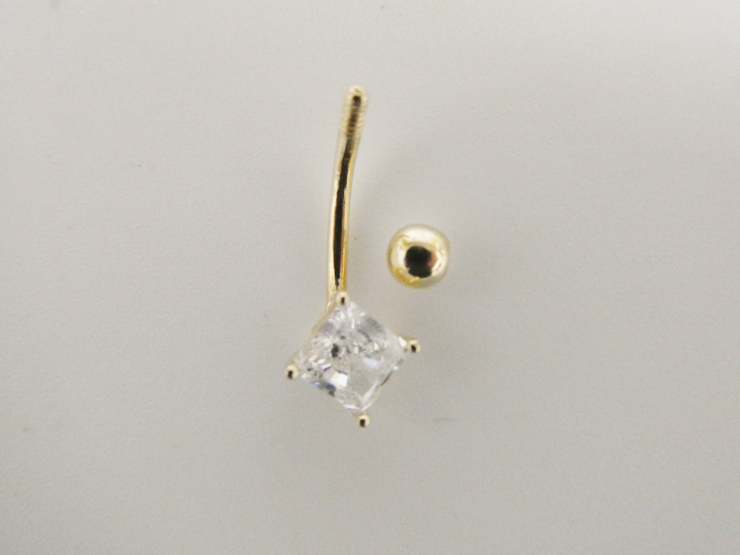 14k real solid yellow gold square stone belly button ring piercing