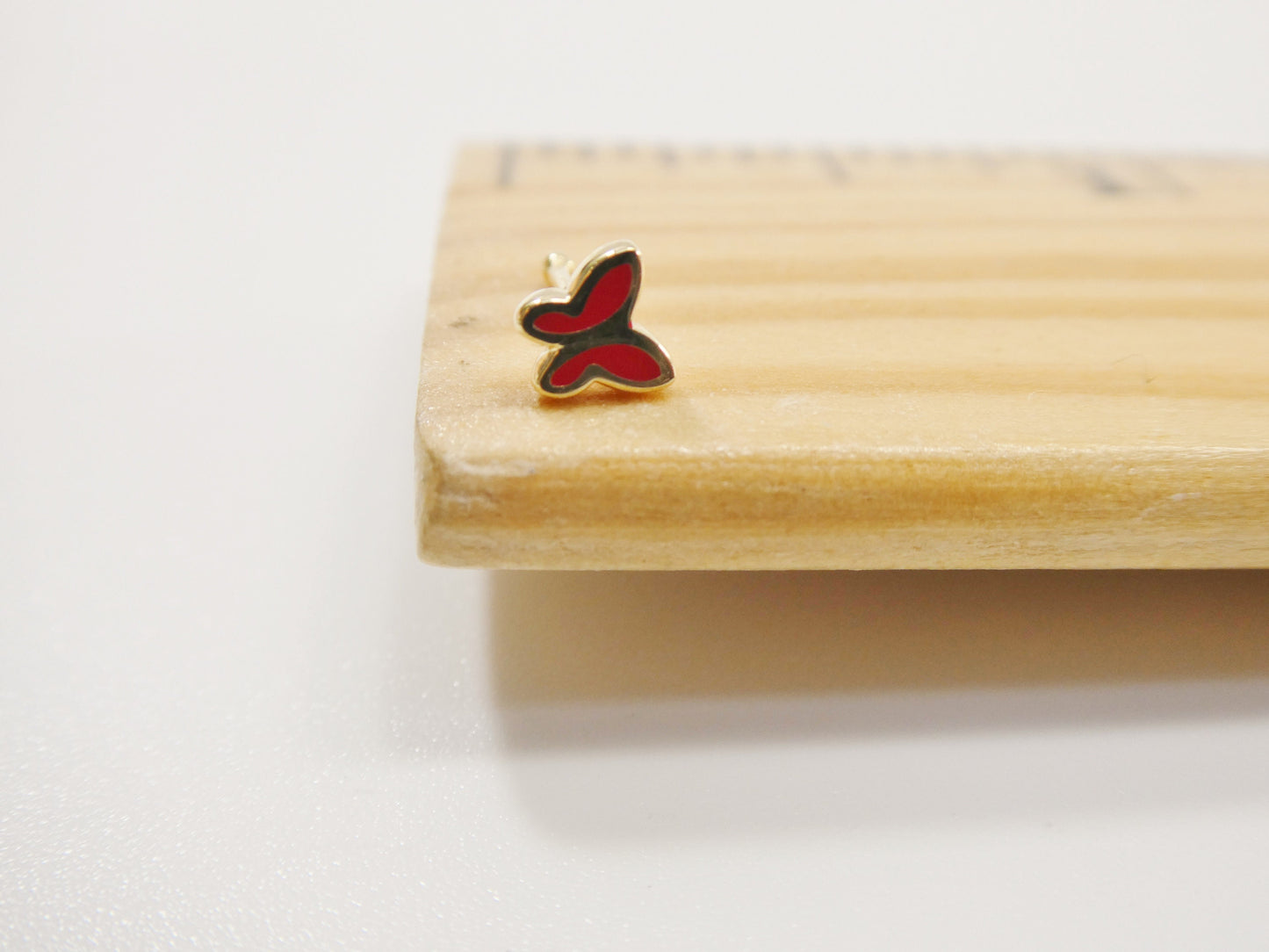 14k real solid yellow gold red butterfly enamel stud nose ring