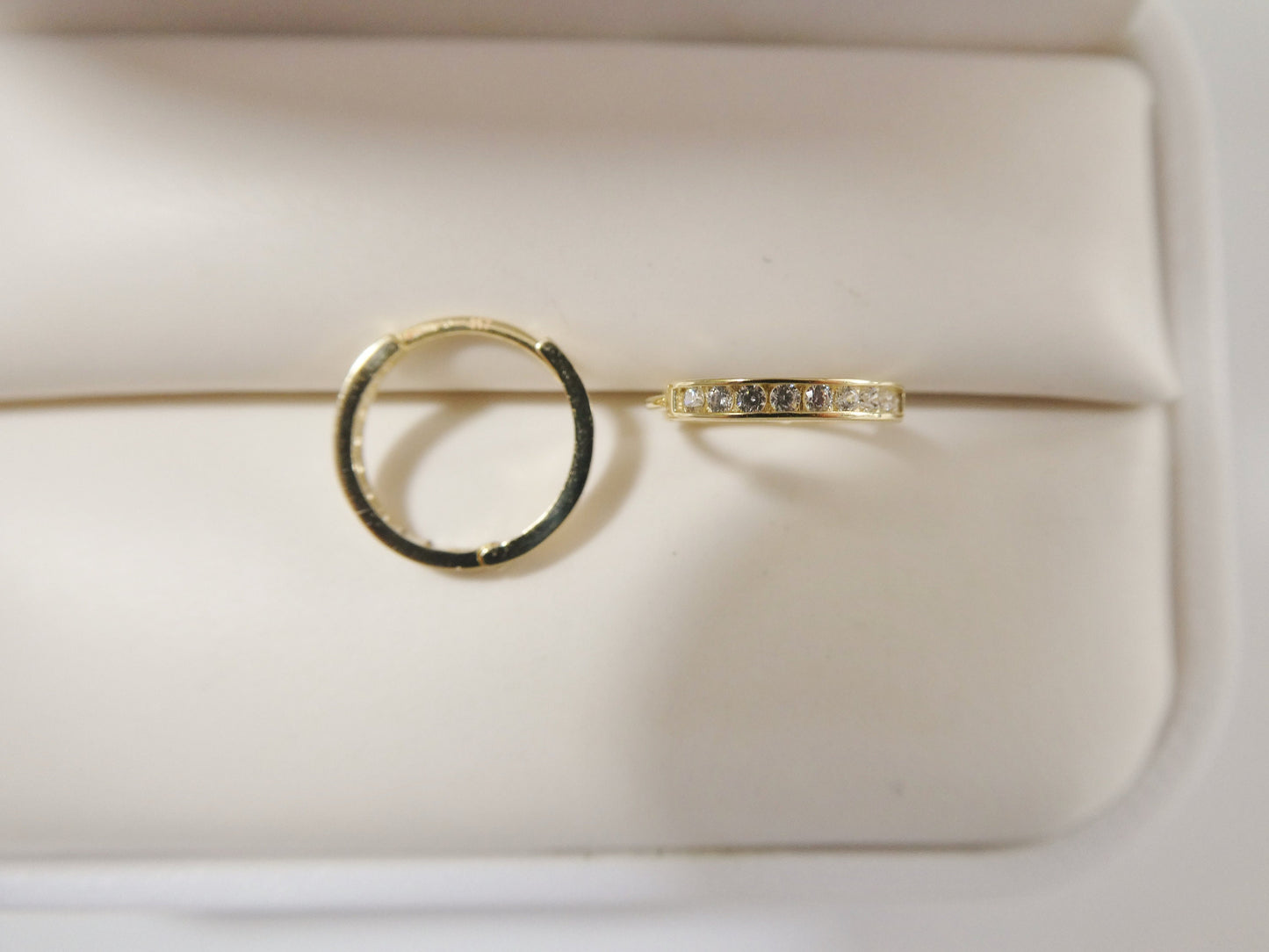 real 10k solid yellow gold cz earring / cartilage daith hoop huggie earring