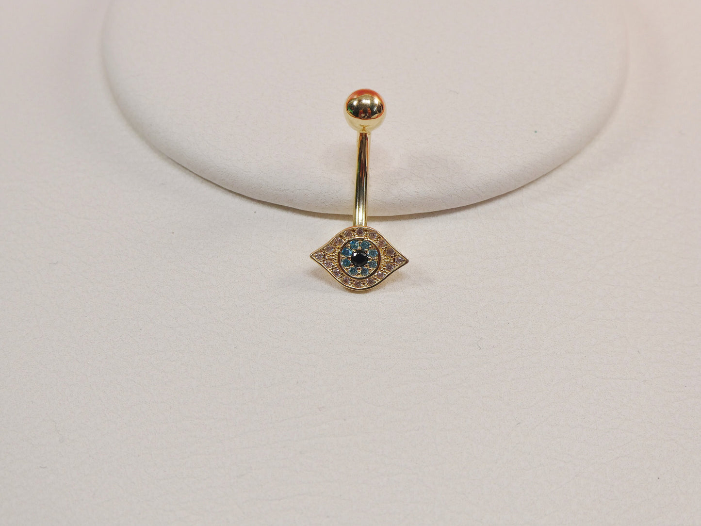 14k real solid yellow gold evil eye belly button ring piercing