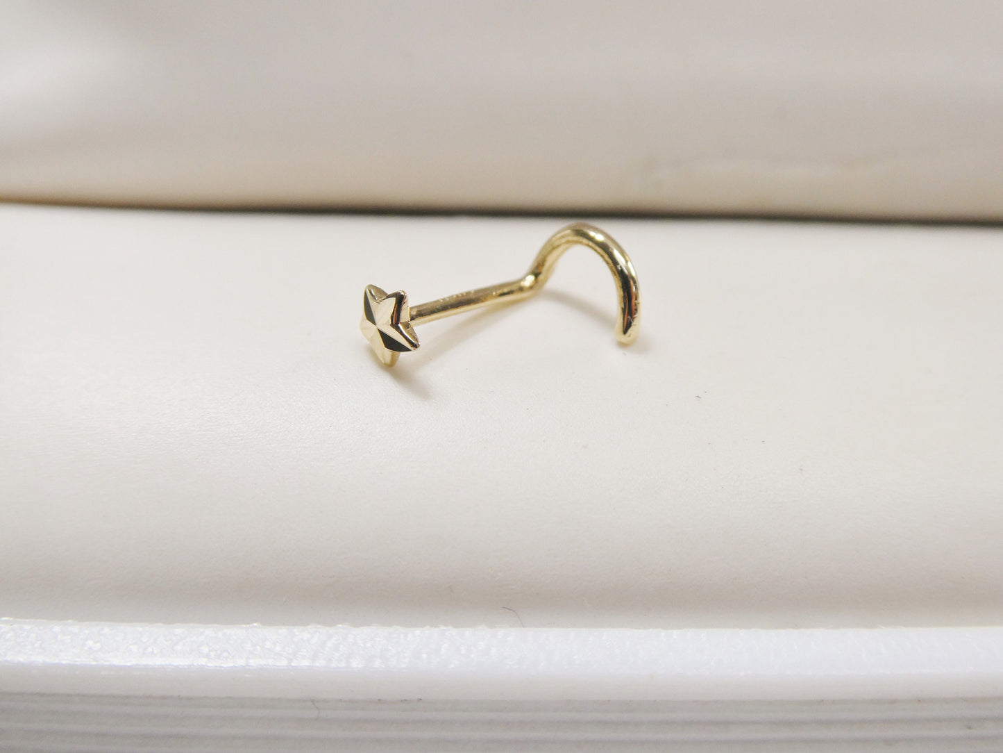 14k real solid yellow gold twist diamond cut star stud nose ring