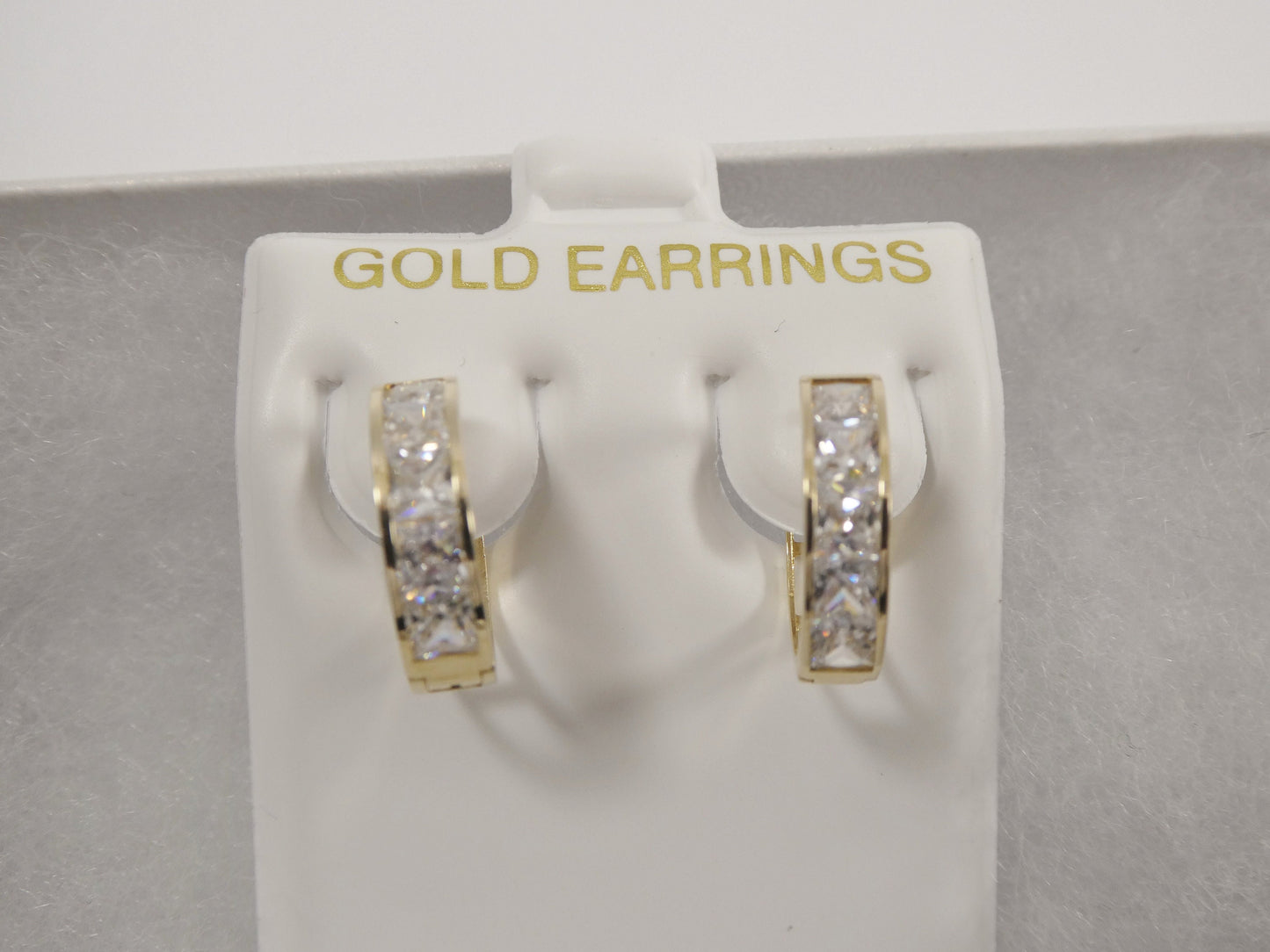 real 10k solid yellow gold princess-cut setting 14mm hoop huggie earrings