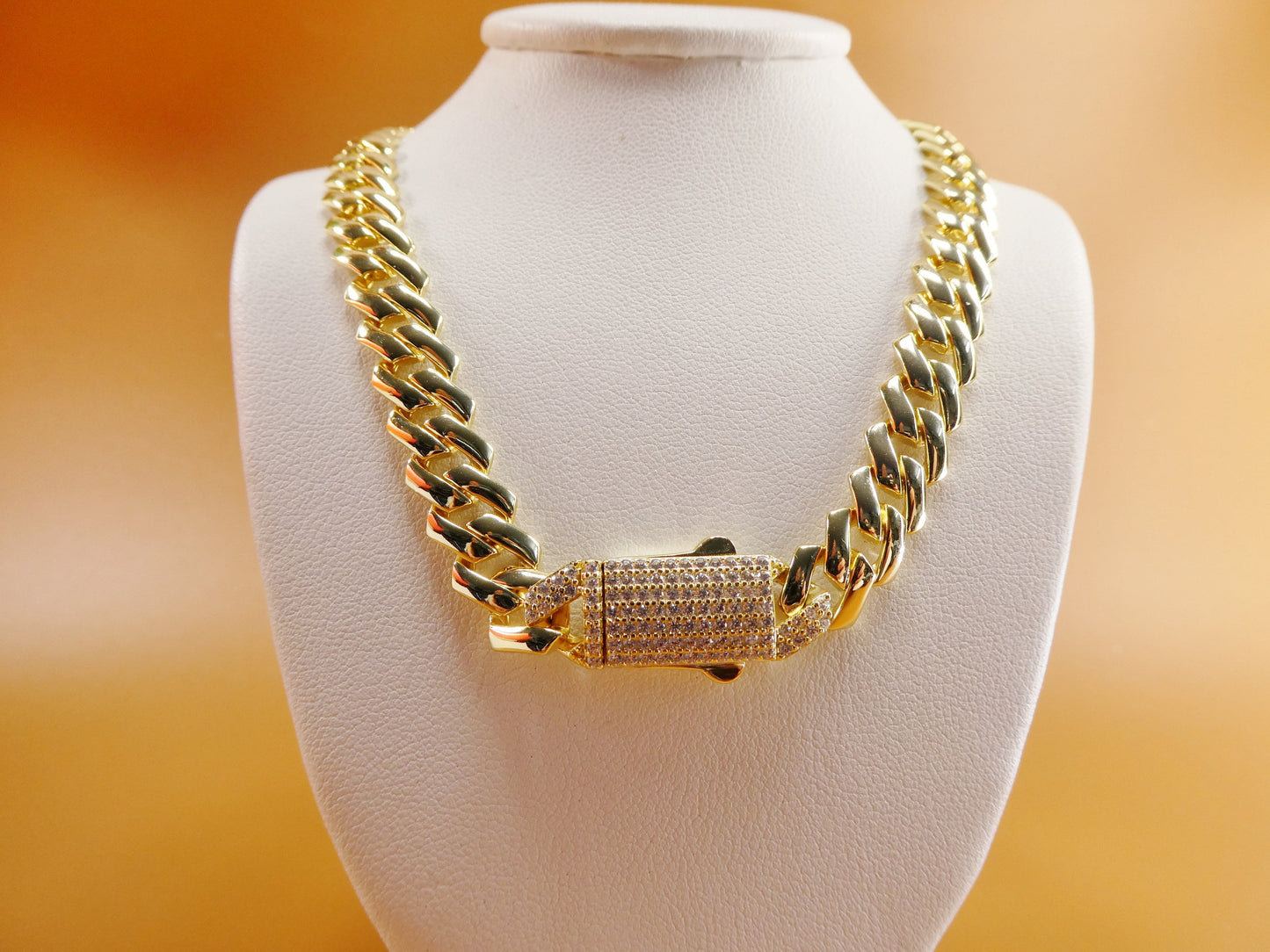 14k yellow gold color tone 9MM Monaco necklace over real 925 sterling silver