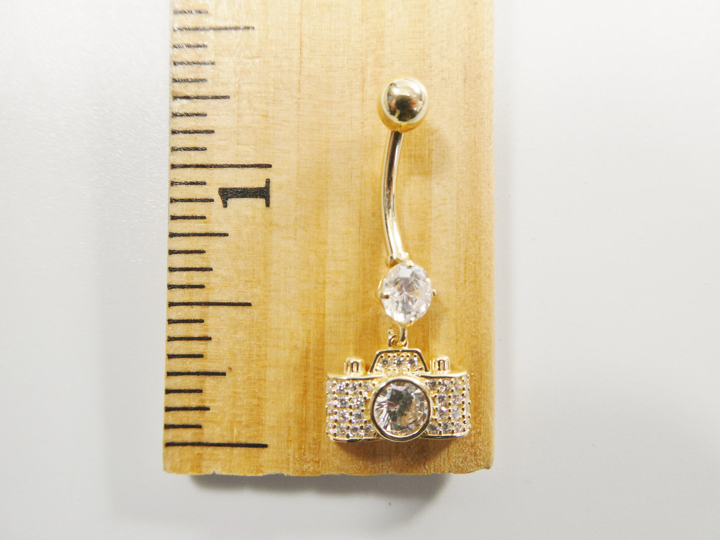 14k real solid yellow gold camera dangling belly button ring piercing