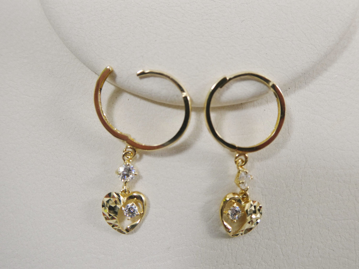 real 10k solid yellow gold heart dangle hoop huggie earring