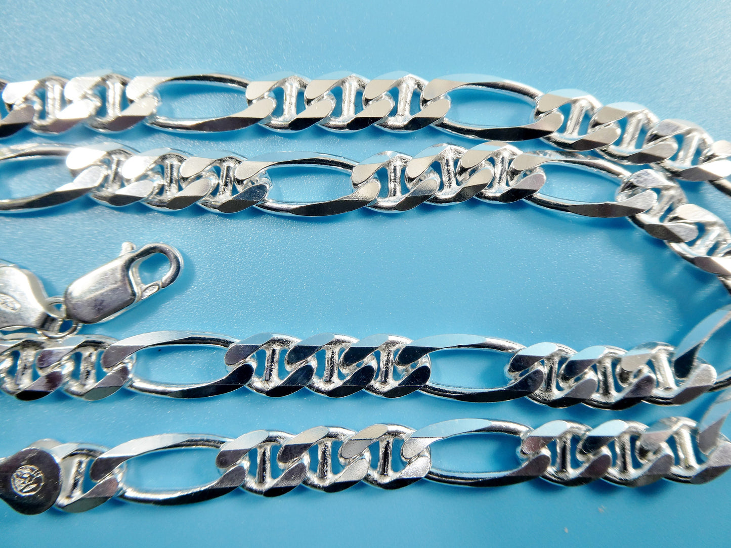 new style real 925 sterling silver 7.5MM Italian figaro / mariner solid chain lobster lock clasp