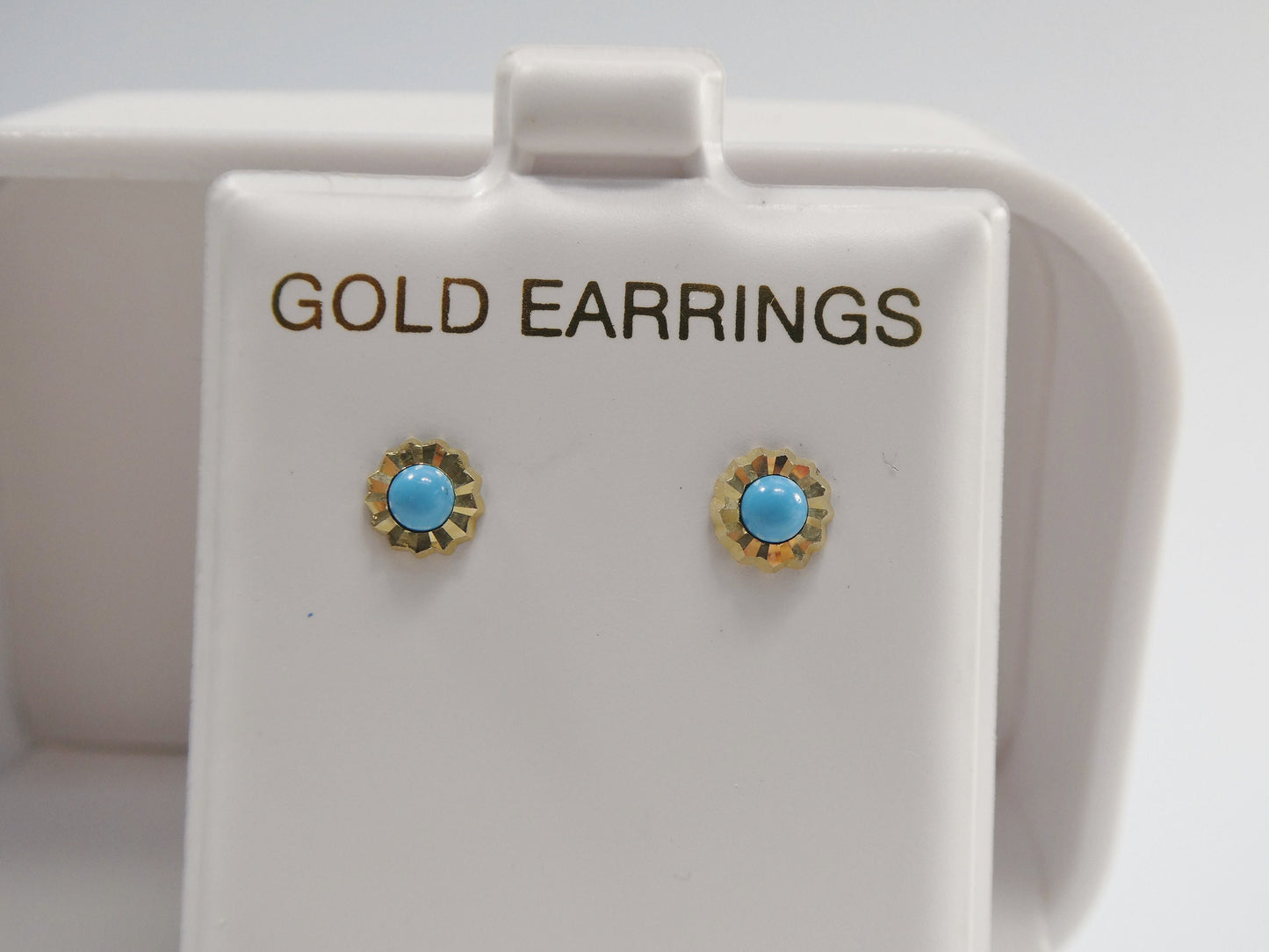 real 10k solid yellow gold small round turquoise push post stud earrings